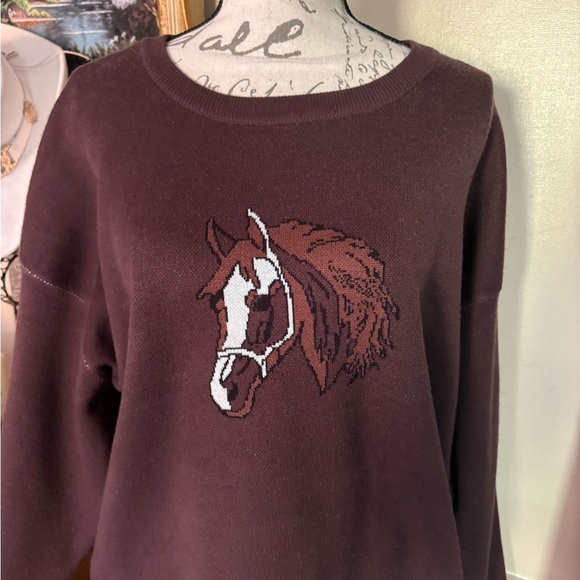 Brown Tweed Sweater with Horse Embroidery NWT - Picture 5 of 5
